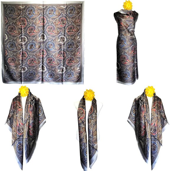 NWT Genuine 100% Mulberry Silk Satin Scarf 52"x52" Large Square Shawl 51321